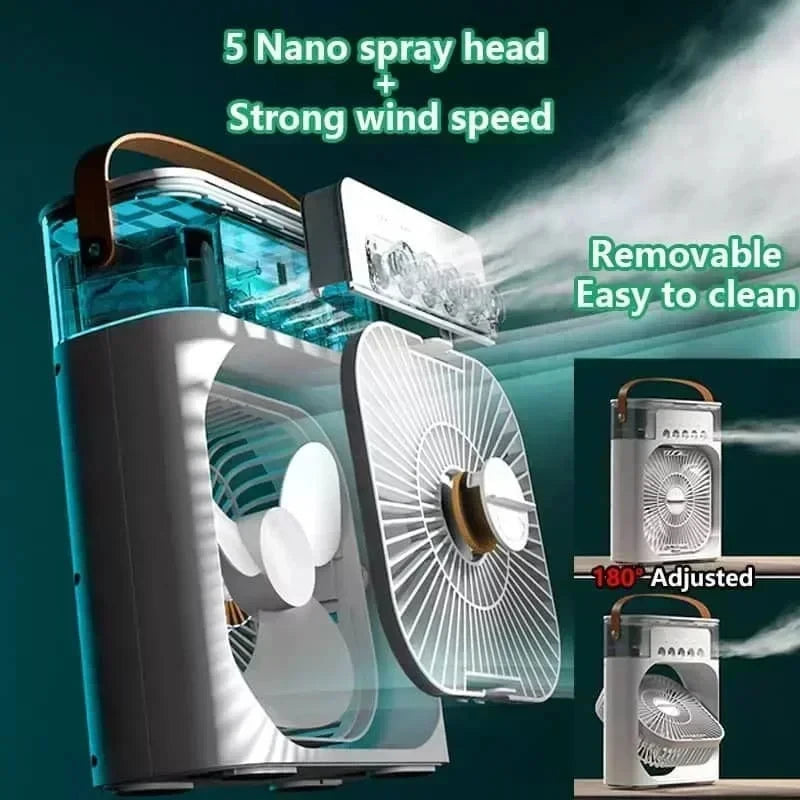 Portable 3-in-1 Air Cooler Fan with Humidifier & LED Light