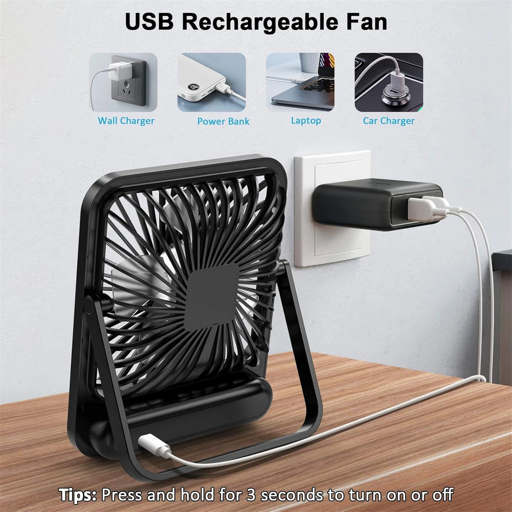 Portable Rechargeable Desk Fan with 180° Folding Design