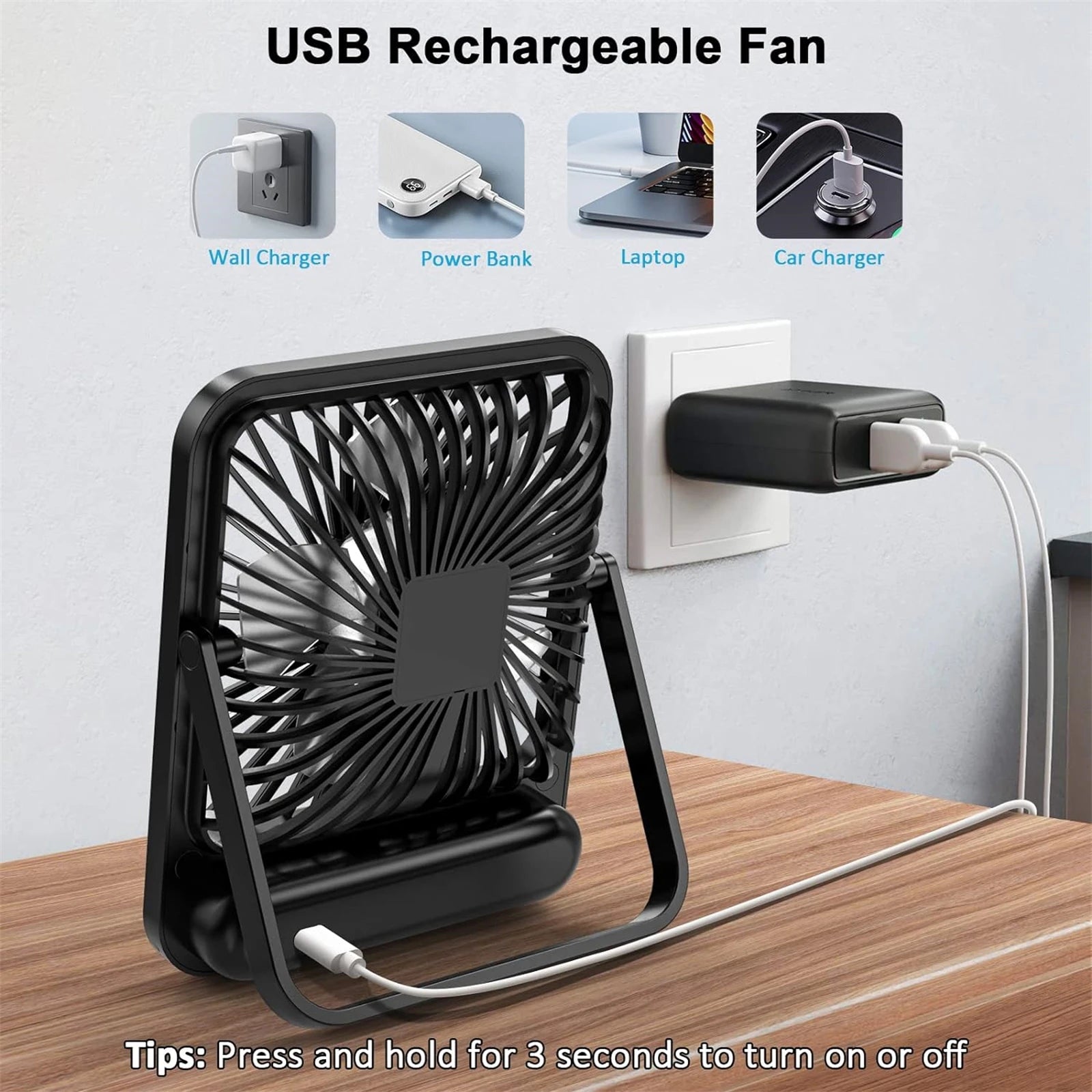 Portable Rechargeable Desk Fan with 180° Folding Design