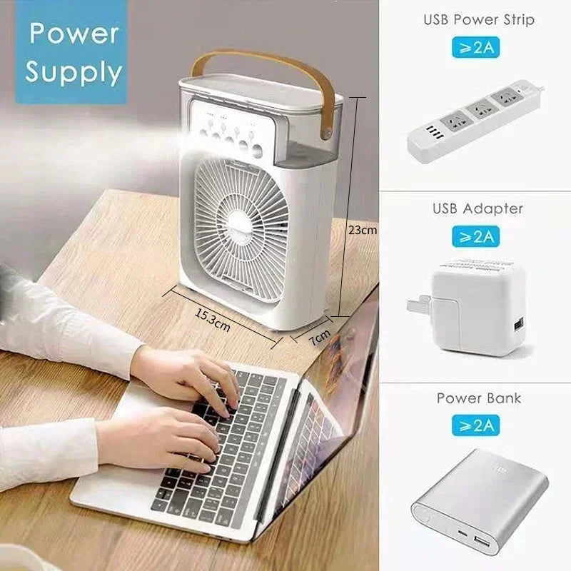 Portable 3-in-1 Air Cooler Fan with Humidifier & LED Light