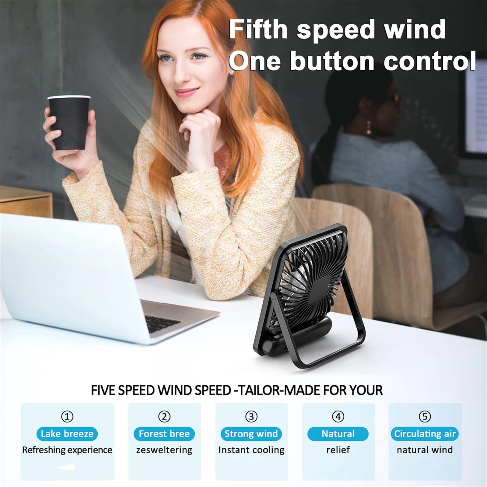 Portable Rechargeable Desk Fan with 180° Folding Design